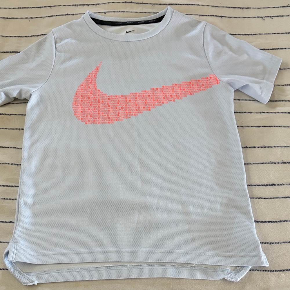 Nike Kids Light Gray and Neon Pink T-Shirt